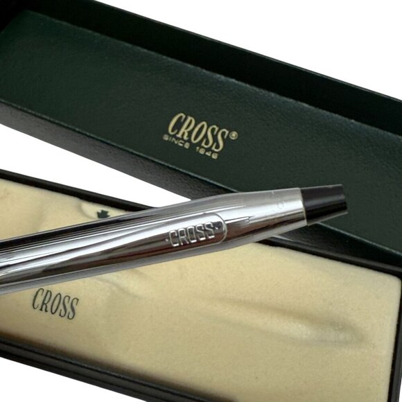 CROSS Classic Century Ballpoint Pen Chrome Lustre 3502 Green Boxed Silvertone - Picture 2 of 12